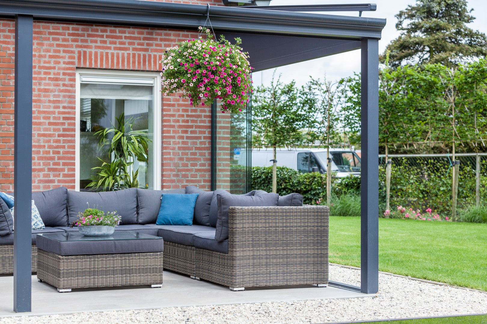 406 cm breed Pigato terrasoverkapping met glas