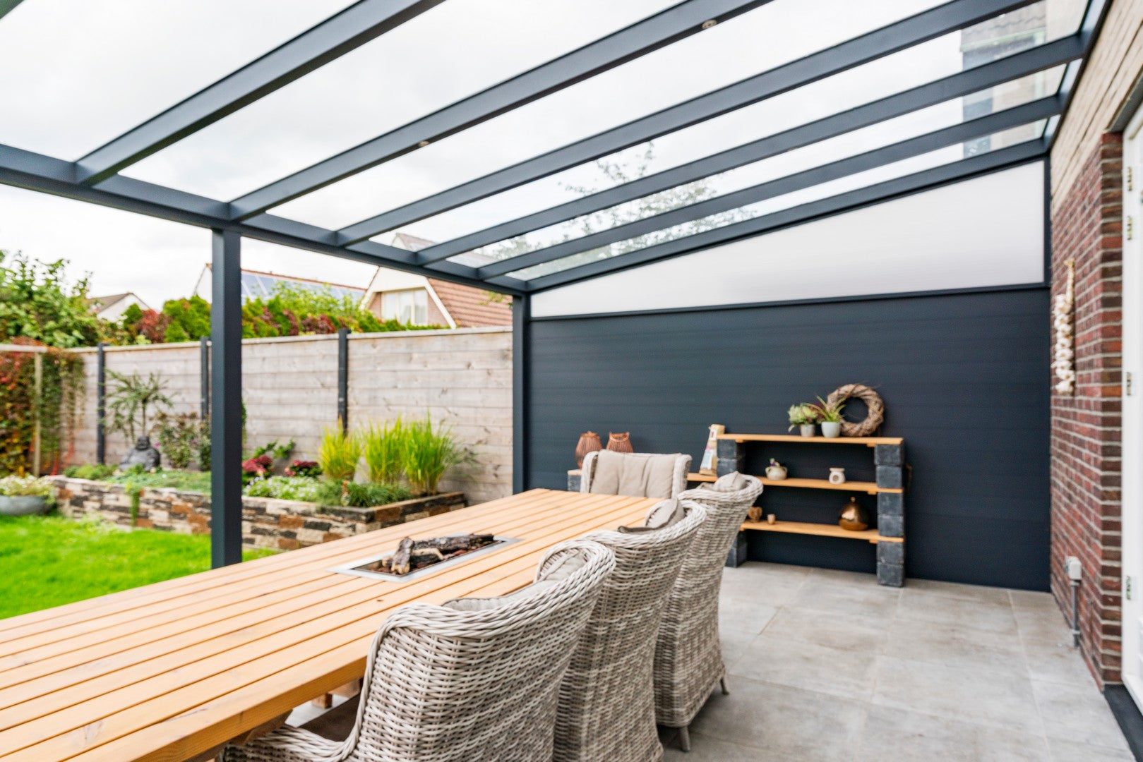 406 cm breed Pigato terrasoverkapping met glas